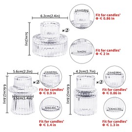 Toptime Candlestick Holders Set of 6, Ribbed Glass Taper Candle Holders, Reversible Clear Tealight & Candle Stick Candle Holder Vintage Crystal Tealight Candle Holder for Wedding Dinner Party