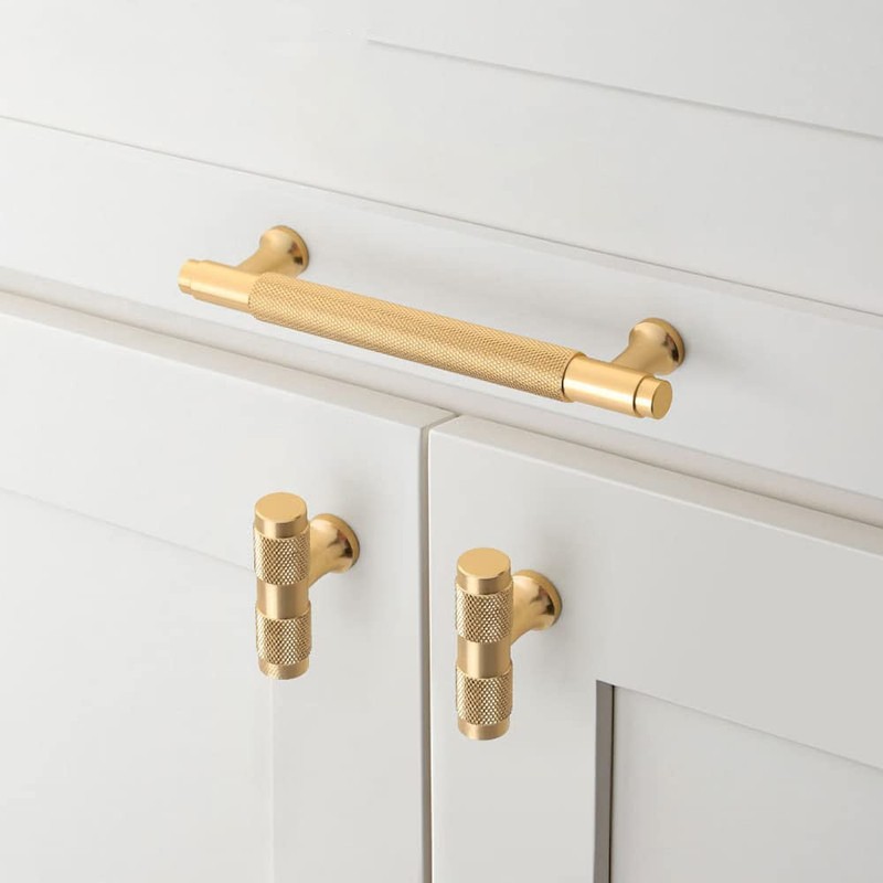 Pexintek 6 Pack Drawer Knobs Gold Modern Solid T Bar