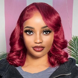 Hihmarm 12 Inch 99j Burgundy Bob Wig Human Hair 13x4 HD Lace Front Wigs Human Hair Pre Plucked Short Bob Wigs for Black Women 180% Density Red Body Wave Glueless Wig Burgundy Wig Human Hair