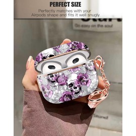 ZEKICE Airpod 3 Case Cute Airpods 3rd Generation Cover Protective Shockproof Hard Cover Shell with Rose Gold Keychain Buds Case for Girl Women Men (Purple Flower Skull)