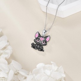 AINFQY Cat Necklace 925 Sterling Silver Cat Pendant Necklace for women Black Cat Necklace Gifts for Women(10-October)