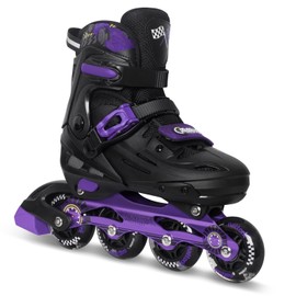 Nattork Kids Inline Skates Adjustable Light up Wheels Blades Roller for Boys Girls- TeenYouth Age 4-8 - Cool Racing Car Decorations Indoor Outdoor Purple