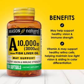 MASON NATURAL Vitamin A 3,000 mcg (10,000 IU) from Fish Liver Oil, Supports Vision & Immune Health, 100 Softgels
