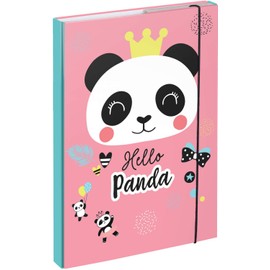 Baagl Folder for School Bag A4 – Folder for Children with Elastic Band and Inner Flaps – Binder, Collector's Box with Elastic Strap for Girls, panda