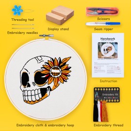 GNEGNI LIFE Embroidery kit for Beginners, Embroidery Starter Kit - Original Skull Patterns, Included Embroidery Tools with Instruction and Video Tutorial