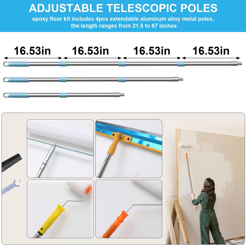 Self Leveling Cement Tool Kit-Epoxy Floor Tools Includes 21.5-67" Adjustable