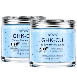 GHK-Cu Peptide Tallow and Honey Balm for Face Skin, 4 Oz | Grass-Fed Whipped Tallow with 2% Copper Peptide, Manuka Honey, Vitamin E, Deep Moisturizer 