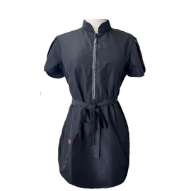 Ladybird Line 214 Classic Black Longer Length Scrub Tunic Rhinestone Half Zipper Stylish Front Water, Hair and Bleach Resistant, Side Slits, Short Sleeve, Adjustable Tie Belt (3X-Large)