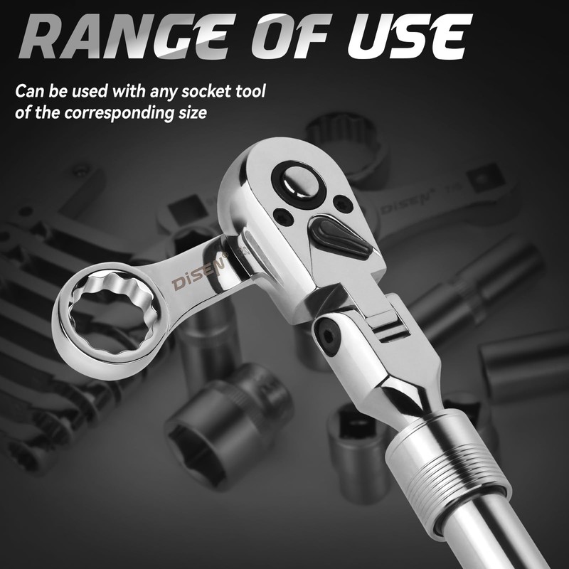 DISEN 3-Piece Extendable Flex-Head Ratchet Wrench Set with EVA Storage