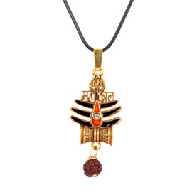 Rudra Empire Lord Shiva Mahakaal Pendant Spiritual Bholenath Locket with Damru and Rudraksha for Men Women, Free Size, Brass, No Gemstone
