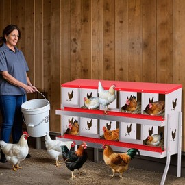 Chicken Nesting Box, 10 Compartment Metal Chicken Nesting Boxes for Chicken Coop, Easy Egg Collection, Easy Cleaning, Chicken Laying Boxes with Bracket Legs for Hens, Red