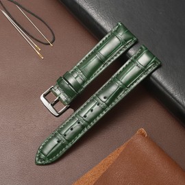 MUENShop Leather Watch Strap Crocodile Quick Release 18mm 20mm 22mm 24mm Black Brown Blue Green Classic Design Calf Leather Replacement Watch Band for Men Women