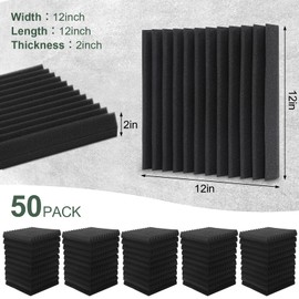 50 Pack Acoustic Foam Panels,2"X 12" X 12"Sound Proof Foam PanelsHigh Density Sound Absorbing Panels,Soundproof Wedges Panels for Studio Recording & Office & Home