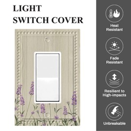 Cuitxrac Purple Vintage Floral Decorator Light Switch or Receptacle Outlet Wall Plate Lavender Flowers on Wooden 1-Gang Decora/GFCI Device Wallplate Midway Size