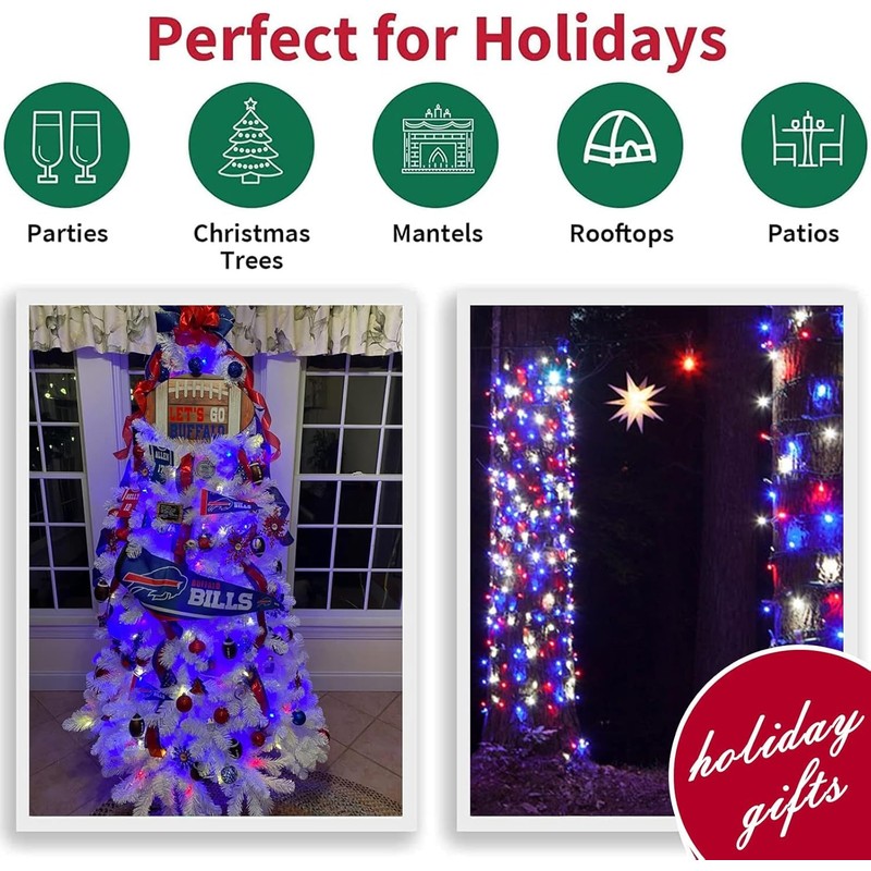 LAMPHOME 66ft Patriotic String Lights - Red White Blue Mini