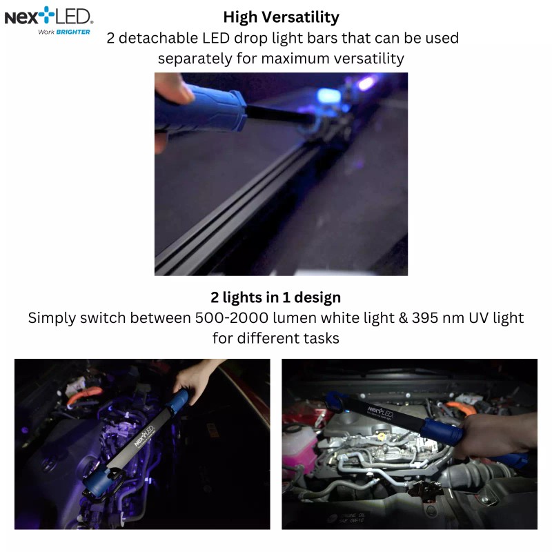 NextLED Cordless 2000 Lumen LED Underhood UV Work Light, Detachable