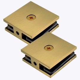 NovaNectar Brass Glass Clamp, Hole-in-Glass Fixed Panel U-Clamp,Square Screen Door Hardware for Bathroom,for 5/16" to 1/2" (8 to 12 mm) Tempered Glass (2 pcs-Gold)