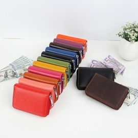 AirZyx Credit Card Holder for Men and Women Leather RFID Protection Zip, Green, Classic