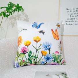 DILOXNSU Cushion Covers 45 x 45 cm Flower Bee Butterfly Decorative Gifts Double-Sided Print Square Pillows Covers for Couch Sofa Garden Livingroom Office Decor Pillow Case 18 x 18 inch