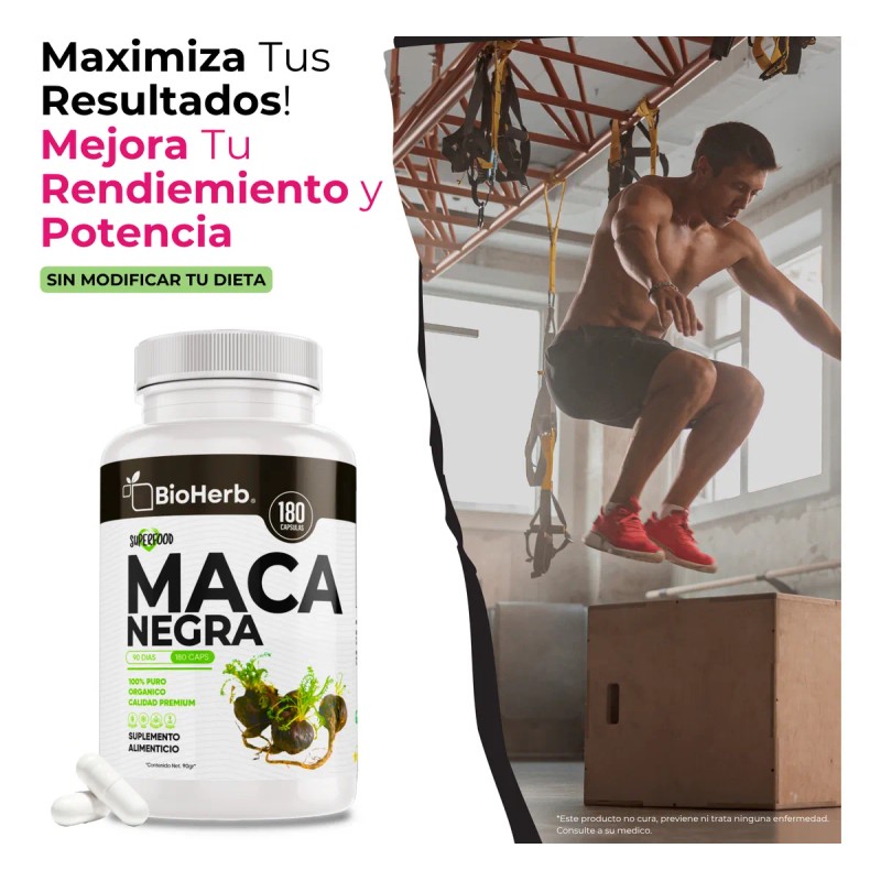 Maca Negra 100% Pura 180 Capsulas Para 90 Dias Bioherb