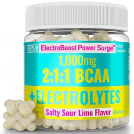 SHIZAM- Gomitas de Electrolitos BCAA Energía Mastica w Electrolitos Aminoácidos de Cadena Ramificada Potasio Sodio                                    