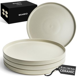 MIAMIO – Plates Set for 4 / Dinnerware Sets for 4 People, Beige Matte Stoneware, Dishwasher, and Microwave Safe – Sierra Collection (Light, Small Plates (4x))