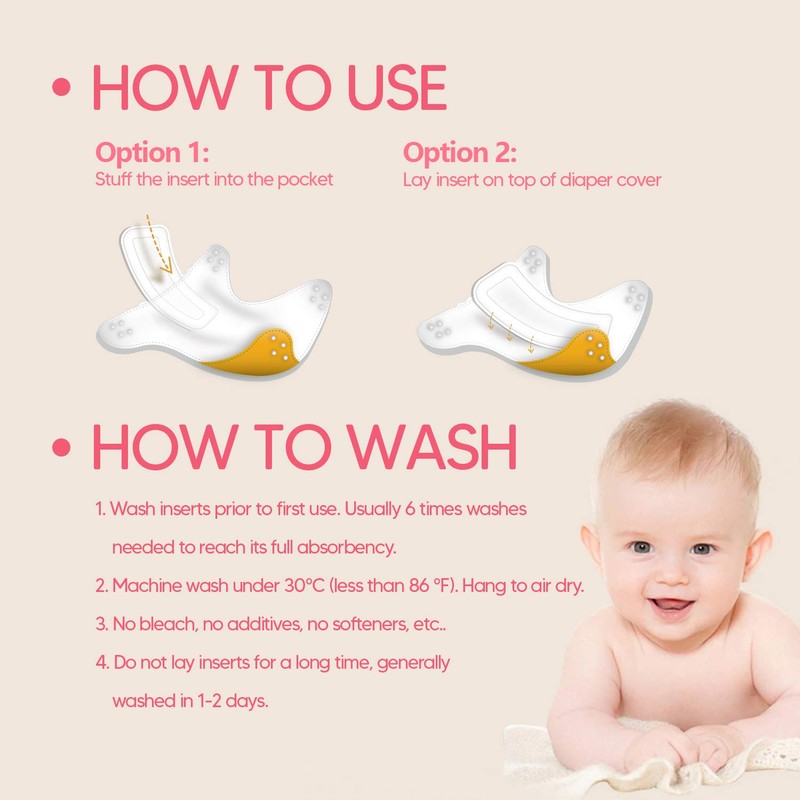 Damero 5-Layer Reusable Diapers Baby Inserts, 12PCS Cloth Diaper Inserts