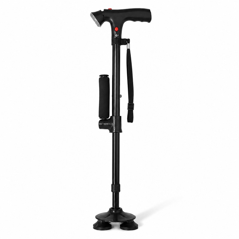 Folding Walking Cane with LED Light & Audible Alert Button,