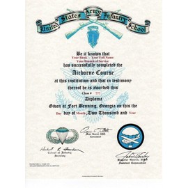 United States Army Airborne Jump School Course School Replacement Certificate