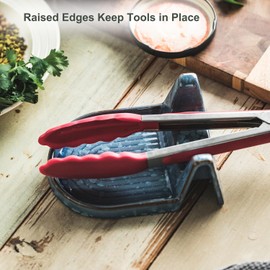 Cooking Spoon Rest with Slot or Spatula, Spoons or Tong Ceramic Spoon Rest for Countertop Heat-Resistant Spoon Rest for Stove Top Perfect Rest for Utensil and Spoon, Blue