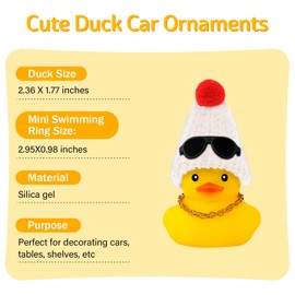 Wonuu Rubber Duck Car Ornaments with Knit Hat for Dashboard Decoration. White