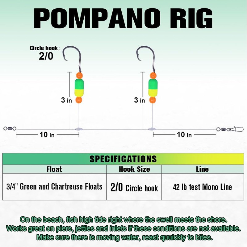 Pompano-Rigs-for-Surf-Fishing-Saltwater-Gear with Double Circle & Wide Gap Hook-6-Pack Surf Fishing