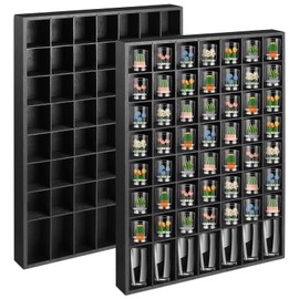2 Pcs Large Shot Glass Display Case Wooden Shot Glass Holder Display Wall Mounted Shadow Box with Removable Shelves Shot Glasses Shelf Glass Rack Thimble Display Case Shot Glass Storage Case, 56 Slots