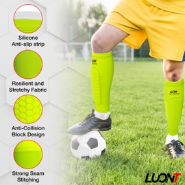 LUONT - Soccer Shin Guards for Men, Women & kids | Protective Football Soccer Pads with Superior Impact Absorption, Breathable, & Lightweight | Football Shin Guards Sleeves (XL, Green)