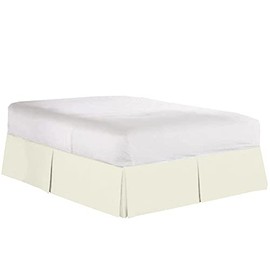 Falda de cama plisada de 14 pulgadas de caída (queen, marfil), falda de cama dividida de esquina plisada, estilo de fácil ajuste, fácil cuidado, resistente a la decoloración y a las arrugas, con plataforma (disponible en todos los tamaños y colores de ca