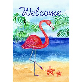 Morigins Flamingo Beach Summer House Flag Double Sided Welcome Tropical Palm Trees Outdoor Yard Flag 28 x 40 Inch