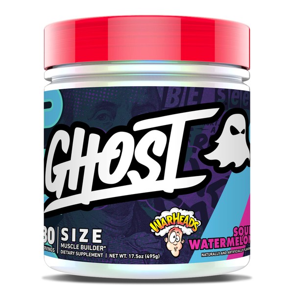GHOST Size Muscle Builder Dietary Supplement - Warheads Sour Watermelon, 30 Servings - Creatine Muscle Growth and Strength Building Supplements for Men & Women - Free of Sugar & Gluten, Vegan