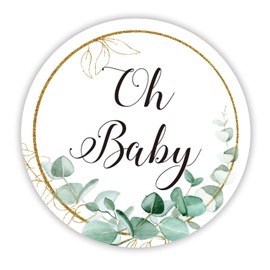 Greenery Oh Baby Stickers, Gender Neutral Baby Shower Favors, Thank You Labels, 2 Inch, 50 Count
