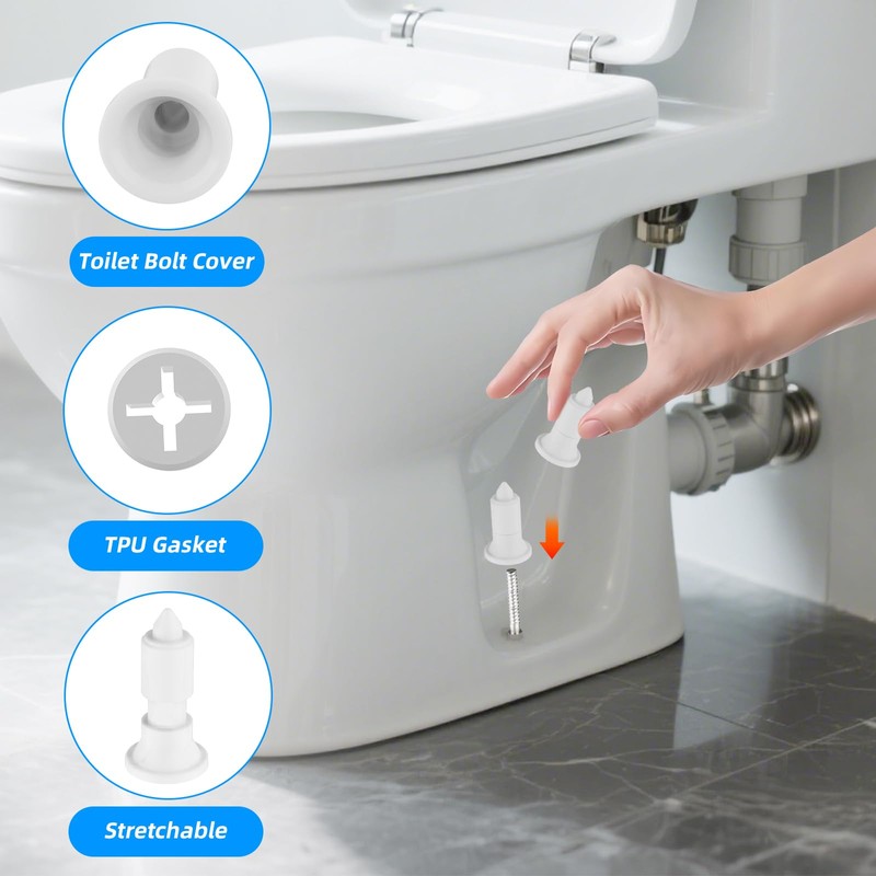 Toilet Bolt Covers Decorative, No Screw Cutting Required,Push-to-Install Universal Toilet