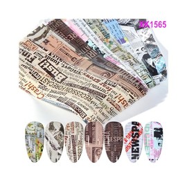 Generic Newspaper Letters Tartan Nail Foil Transfer Sticker 10Pcs 20X4Cm Xk1565 Nail Wraps Art Stickers Manicure Supplies for Women for Home Nails Full Long Lasting Easy Apply and Remove