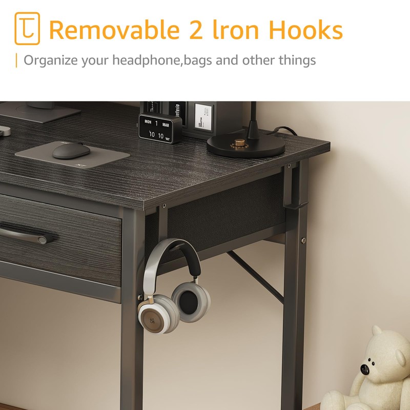DLisiting Small Desk with Fabric Drawers for Bedroom, 32 Inch