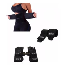 Techno Faja Tres Velcros + Vendas Rodillas + Guantes Gym