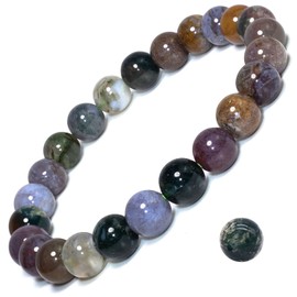 DAZCOLO Handmade Gem Bracelet 7.5" Stretch Gemstone 8mm Round Beads Crystals Quartz Unisex (Moss Agate)