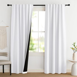 NICETOWN 100% Blackout Window Curtain Panels, Cold and Full Light Blocking Drapes with Black Liner for Nursery, 84 Inches Drop Thermal Insulated Draperies (Pure White, 2 Pieces, 52 inches Wide)