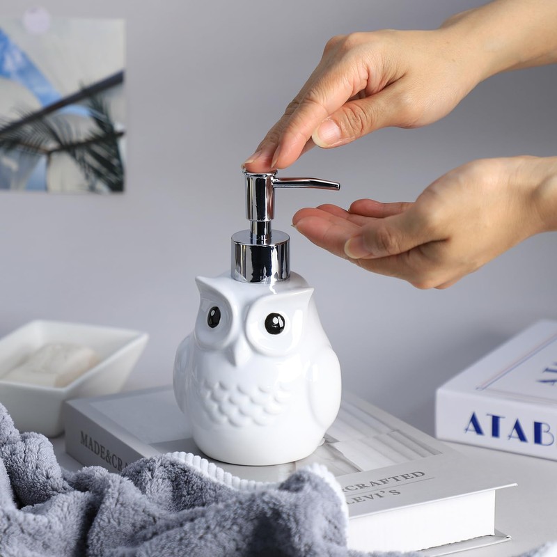 Colias Wing Cute White Owl Shaped Soap Dispenser with Plastic