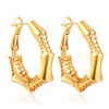 Gold Bamboo Hoop Earrings For Women Trendy,14K Gold Plated Dangle