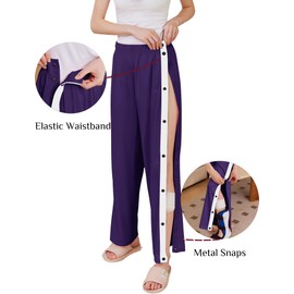 Deyeek Women's Tear Away Pants Side Split Snap Open Bottom Sweatpants Leg Breakaway Post Surgery Pants with Pockets Dark Purple