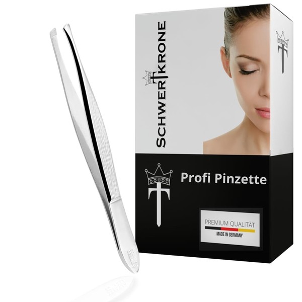 Swordcrown Tweezers, Professional Solingen, 8 cm Offset Angled Eyebrow Plucking,