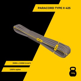 EdcX 3 mm Nylon Paracord 425 (15, 30, 50 and 100 m) - 3 mm Type II, 100% Nylon Rope, 3 Beach Rope, 3 mm Nylon Rope in Many Colours (Dark Grey, 30 m)