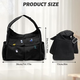 Aucuu Canvas Messenger Bag, Canvas Shoulder Bag, Women's Shoulder Bag, Nylon Crossbody Bag, Multi Pocket Handbag, Large, Nylon Shoulder Bag for Men and Women, Hobo Bag for Shopping, Travel, School, #1